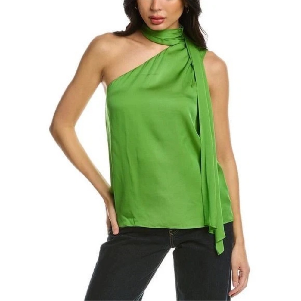 $258 TRINA TURK Tahquitz Silk-Blend Top Sleeveless Scarf Tie Neck XS Green